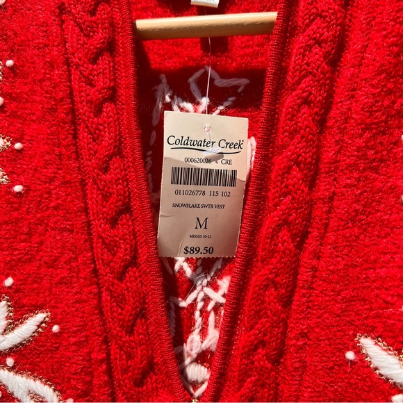 Coldwater Creek NWT Women’s Snowflake Zipper Sweater Vest M Red/White 💯% Wool - Picture 2 of 13